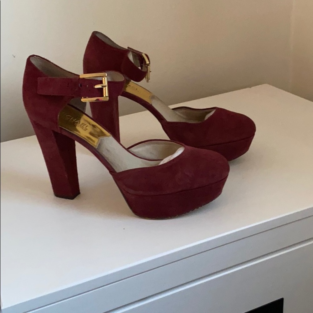 Burgundy suede platform heel